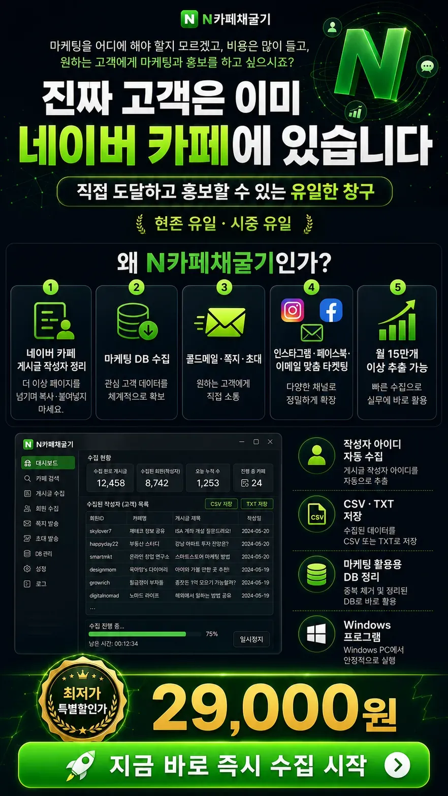 N카페채굴기의 작성자 수집과 CSV 저장 기능 및 이용 가격 안내