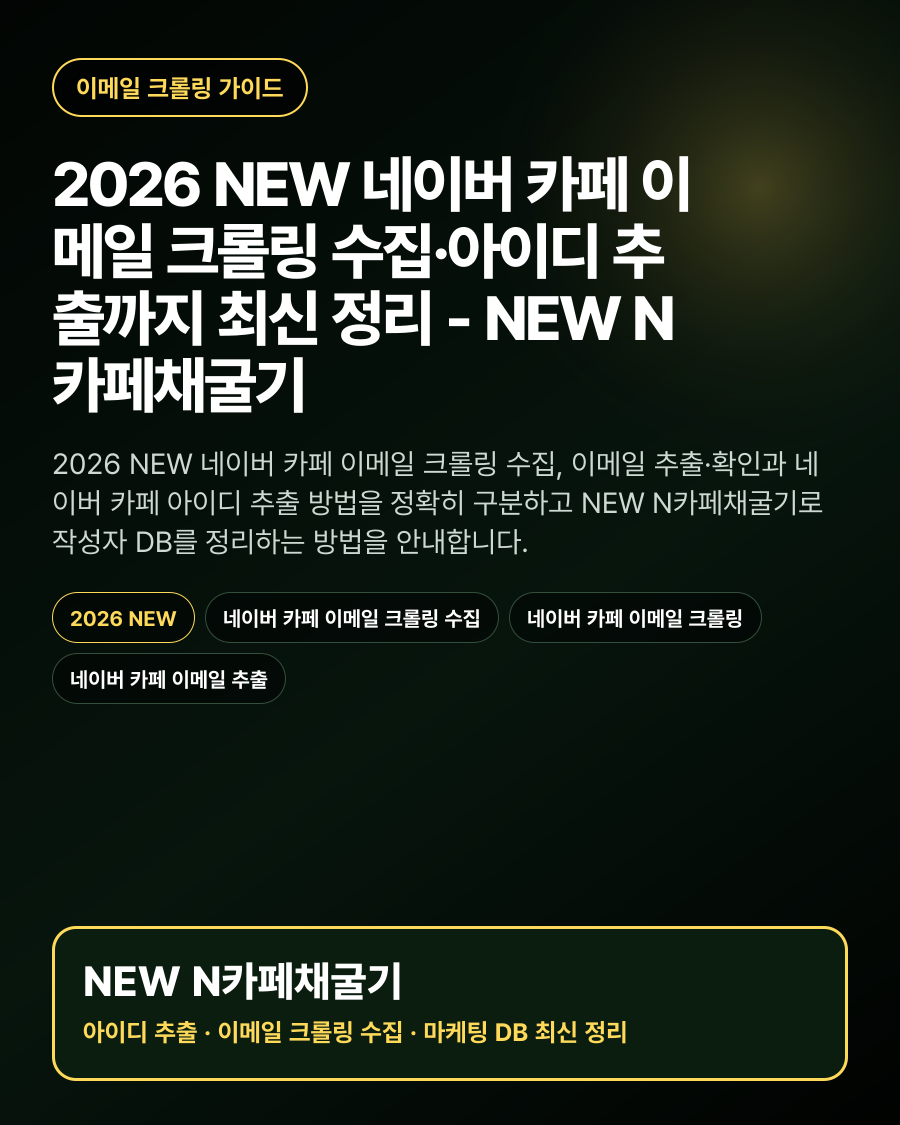 2026 NEW 네이버 카페 이메일 크롤링 수집·아이디 추출까지 최신 정리 - NEW N카페채굴기 대표 이미지