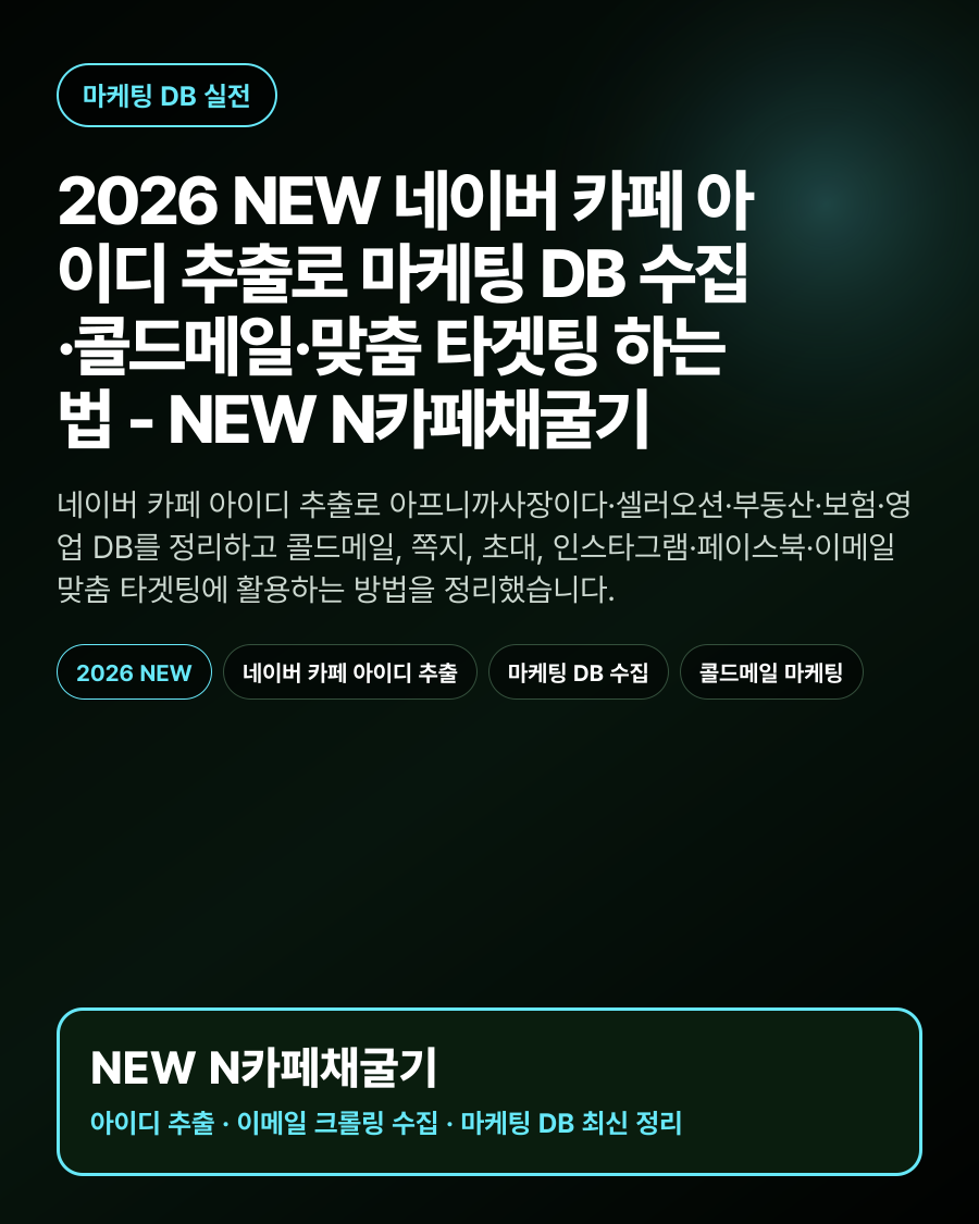 2026 NEW 네이버 카페 아이디 추출로 마케팅 DB 수집·콜드메일·맞춤 타겟팅 하는법 - NEW N카페채굴기 대표 이미지