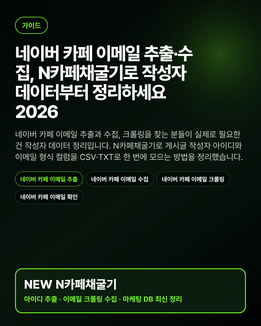 네이버 카페 이메일 추출·수집, N카페채굴기로 작성자 데이터부터 정리하세요 2026 대표 이미지