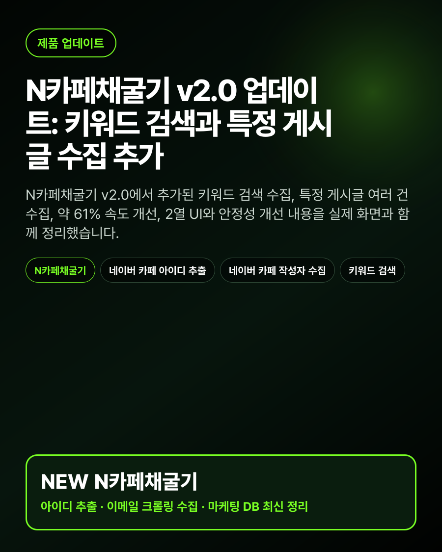 N카페채굴기 v2.0.0의 2열 작업 화면