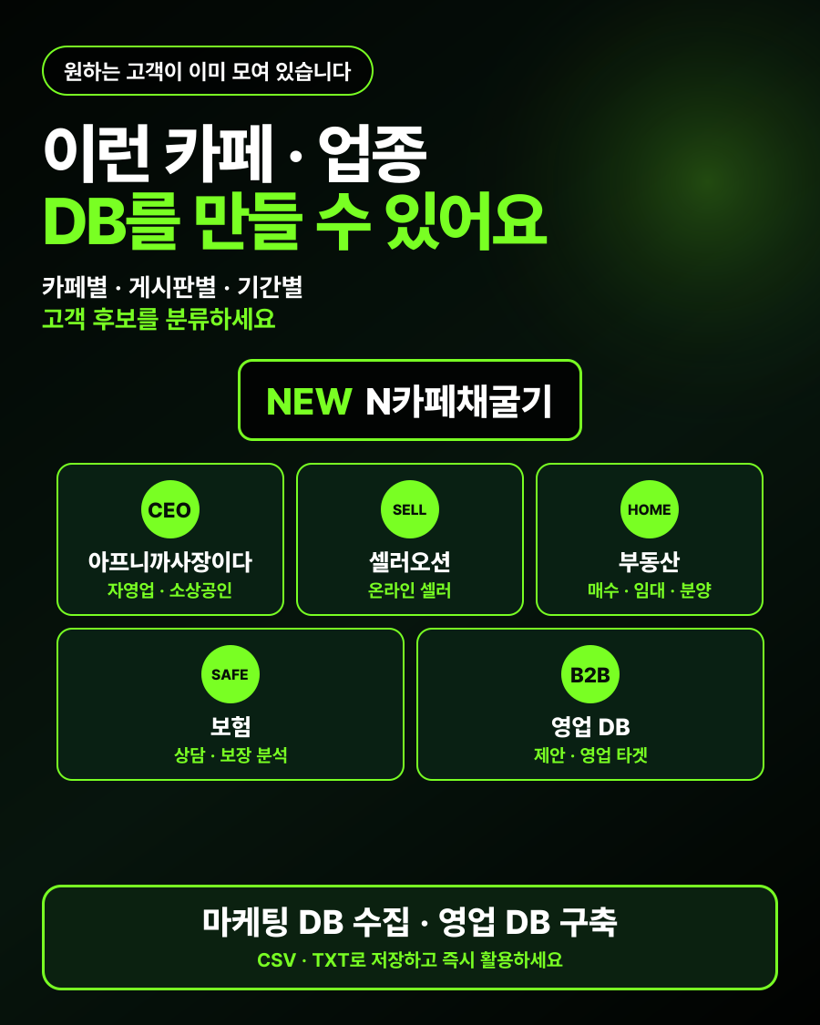 아프니까사장이다 셀러오션 부동산 보험 영업 DB를 정리하는 NEW N카페채굴기
